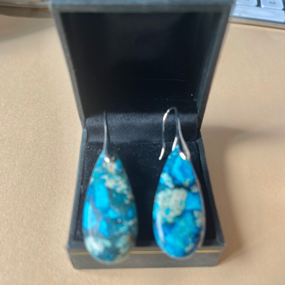 Blue & Tan Drop Earrings